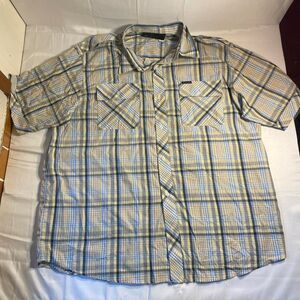 Vintage Rocawear Blue & Yellow Plaid Button Up Shirt - 3XL Y2K Skater